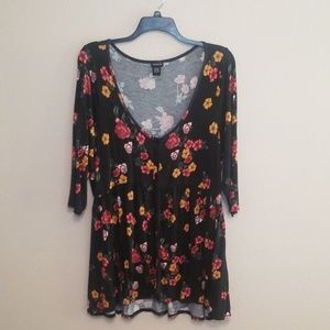 FLORAL PRINT BUTTON FRONT BABYDOLL TOP